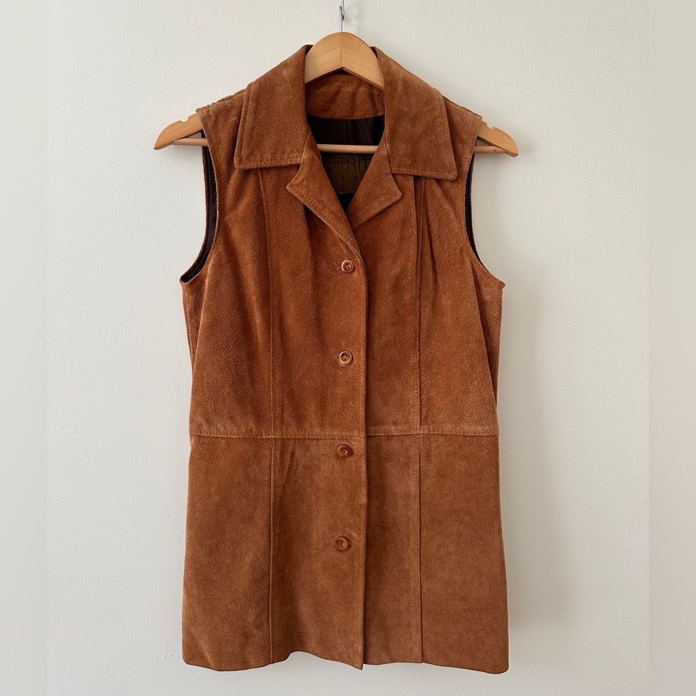 NWOT Vintage Esprit Women's Brown 100% Suede Leather Vest US Size S-M